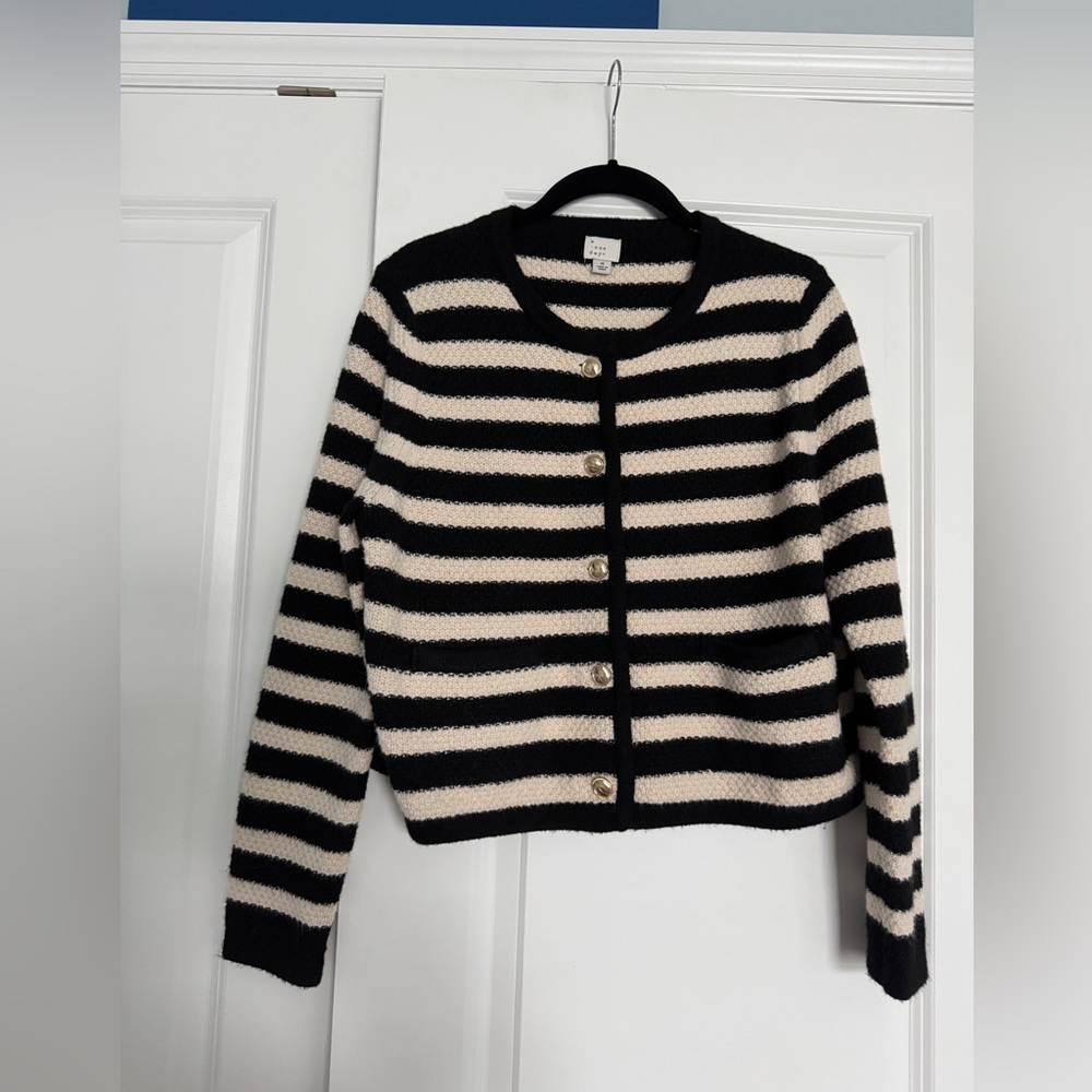 a new day Black and Cream Striped Cardigan